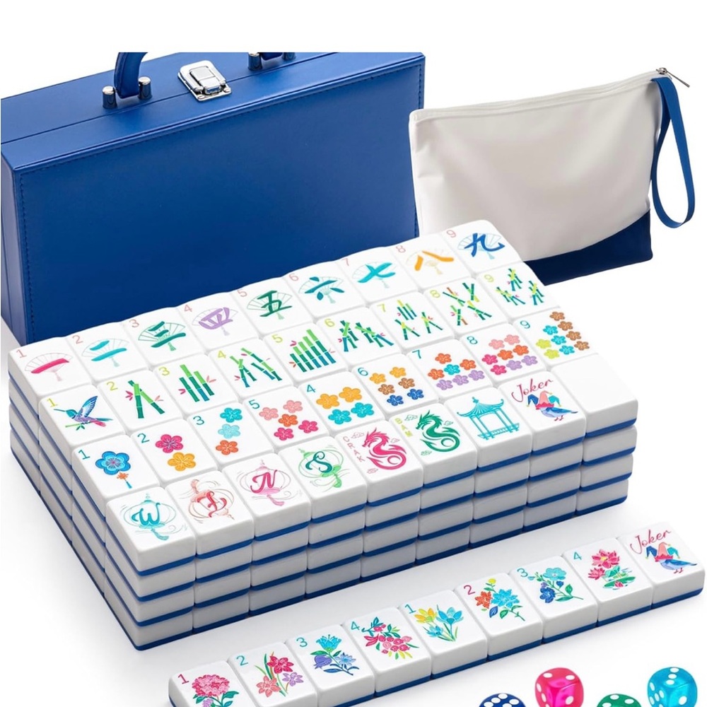 Blue Mahjong Tile Set with Carrying Case